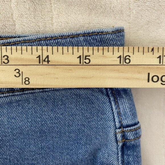 J.Crew Essential Straight Jeans Womens Size 31 Blue Denim Button-Fly Frayed Hem - Picture 10 of 13